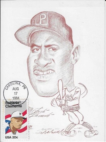 d1972 PITTSBURGH PIRATES - ROBERTO CLEMENTE - 8/17/1984 Postcard - Carolina, PR Cover