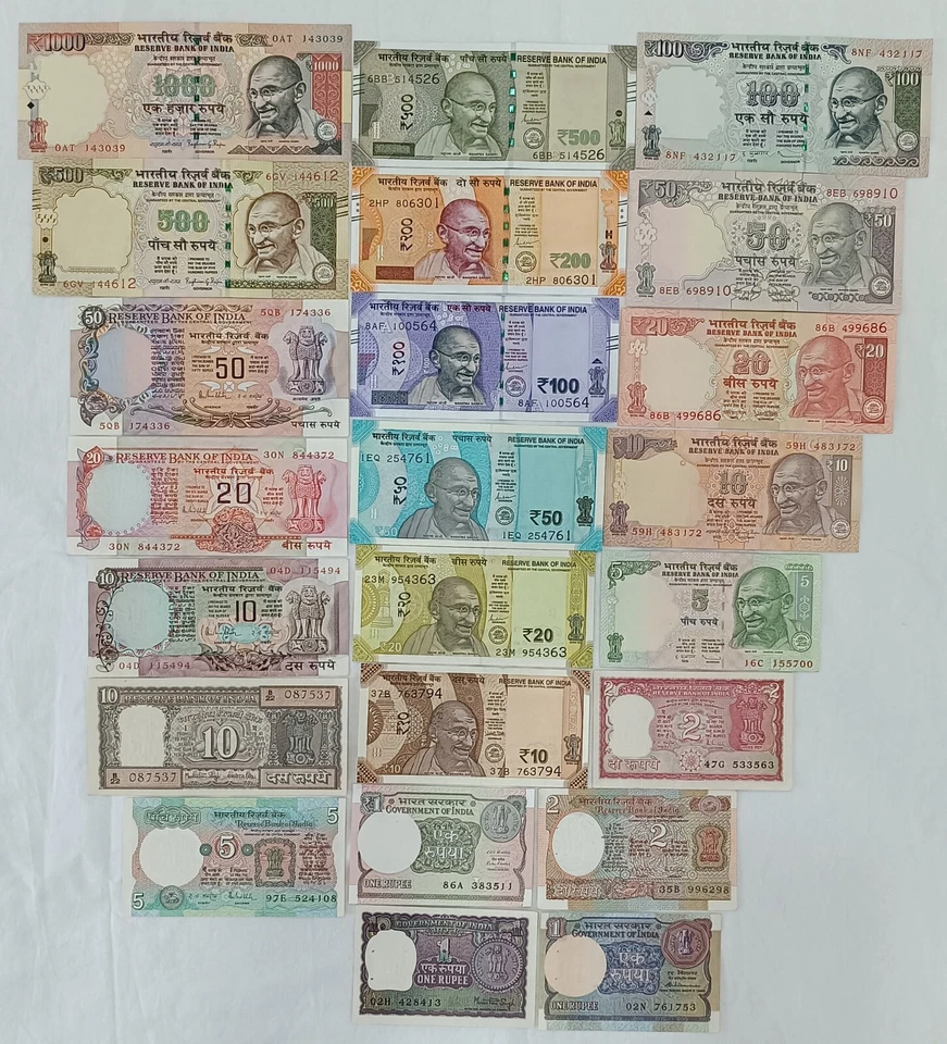 INDIA, 23 piezas conjunto de billetes de diferentes patrones antiguos y nuevos en UNC Foto 1 de 2