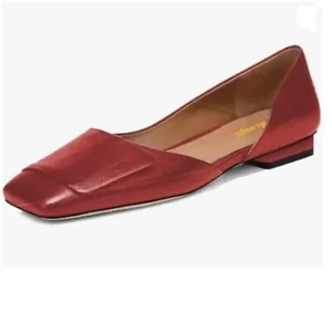 Wo Wagas Red Pumps Side Cut Block Low Heels Square Toe Slip On Working Shoes - Picture 1 of 8
