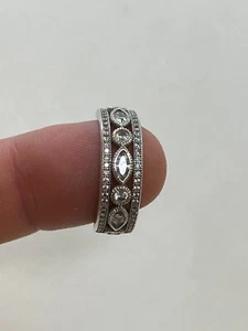 BERRICLE Sterling Silver Vintage Style Milgrain Bezel Set CZ Half Eternity Ring - Picture 1 of 9