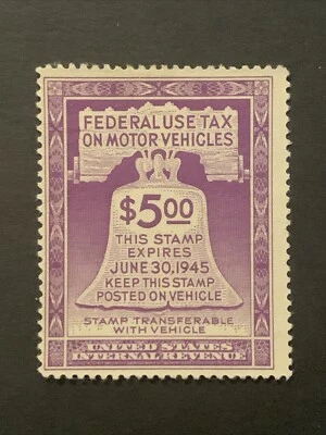 54738 US Revenue Stamp Motor Vehicle Tax Scott #RV30 $5 Mint NHOG Extra Fine SP* - Image 1 of 2