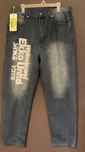 Men's Baggy Jeans Vintage 90's Hip Hop Style Denim Embroidery Loose Fit - Picture 1 of 7