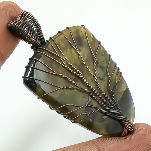 VETEMENTS Ciondolo pietra preziosa labradorite fatto a mano unico filo avvolgente rame gioielli 2 5" F635