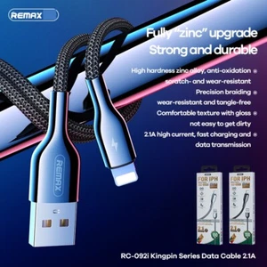 Phone Cable REMAX Data Sync Fast Charging Cable 2.1A Black For iPhone 12 11 iPad - Picture 1 of 5