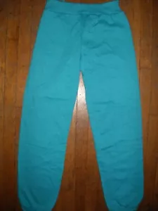 VTG youth BOYS MEDIUM 80S NEW TEAL BLUE GUSSET PANEL DRAWSTRING USA SWEAT PANTS - Picture 1 of 4