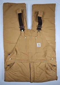 Carhartt Bib Overalls Mens 36x34 Carpenter Lined Double Knee Duck Canvas R03BRN  - Picture 1 of 14
