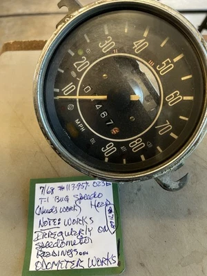 Testado Original 1968 Volkswagen Beetle Bug Conjunto de Velocímetro 113957023E 7168 - Imagem 1 de 4