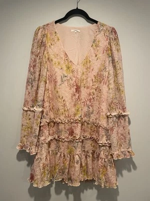 Платье Tularosa женское XXS мульти цветочный V шеи ярусный оборки мини богемное отпуск - Изображение 1 из 4