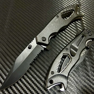 7.5”Black Tactical 5 in 1 Spring Assisted Open Blade Folding Pocket Knife w/Clip - Image 1 of 4
