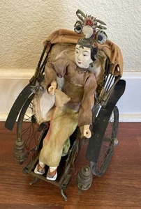 Early 20th century Antique Chinese Opera Doll Toy Handmade On Rickshaw - Picture 1 of 24