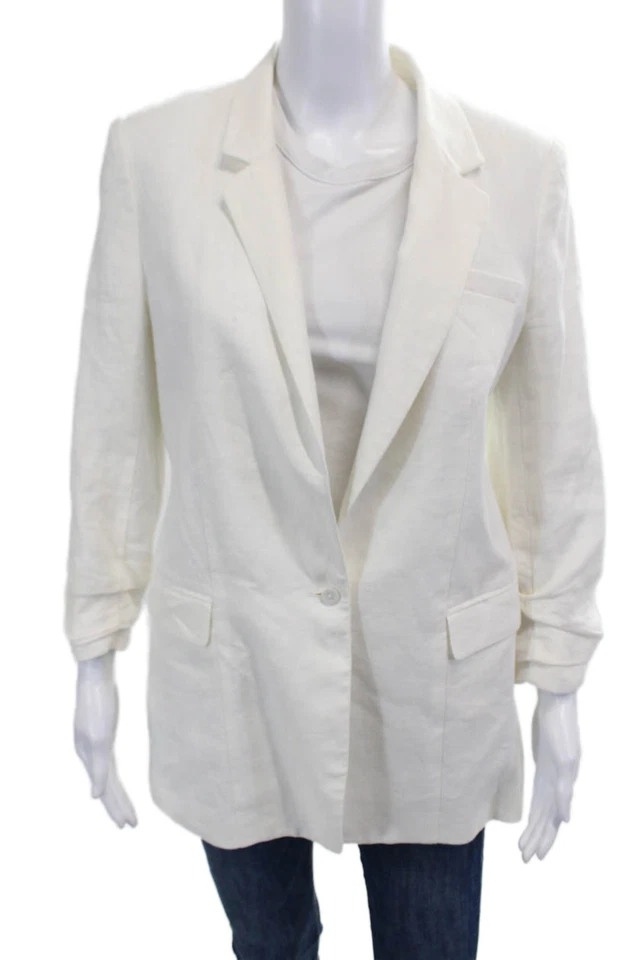 Chaqueta Blazer Joie Mujer Un Botón Muescas Solapa Tejida Lino Blanca Talla 6 Foto 1 de 4
