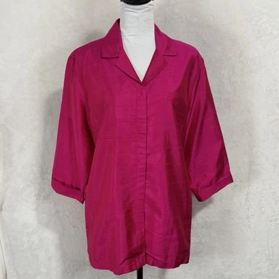 Camisa Chico’s Rosa Fucsia Seda Top 2 Talla Grande Cuadrada Abotonada De Colección Y2K Foto 1 de 4