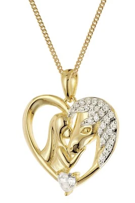 TRENDOR Schmuck Damen-Kette Herz mit Pferd und Mädchen 925 Silber vergoldet 2844 - Bild 1 von 4