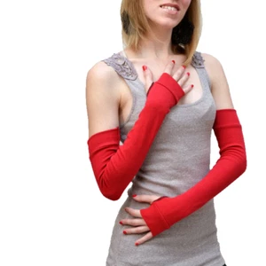 Guantes calentadores de brazos sin dedos rojos rojos largos algodón invierno cálidos conducción en interiores - Imagen 1 de 2