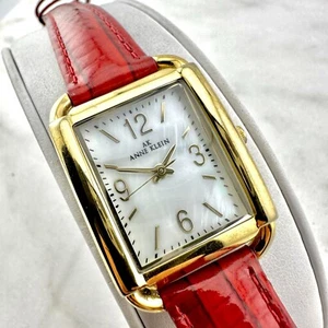 Women's ANNE KLEIN Gold Tone MOP Dial Watch, Red Leather, 10/9358 New Battery - Picture 1 of 16