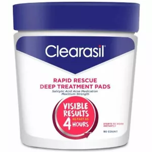 Clearasil Rapid Rescue Cleansing Pads Acne Treatment Max Strength 90ct 12 Pack - Picture 1 of 3