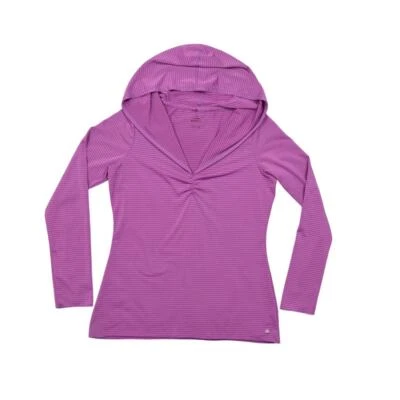 PrAna Pullover Sudadera con Capucha Rosa - Poliéster, L, Cuello en V Elastizado Manga Larga Rayas Foto 1 de 4