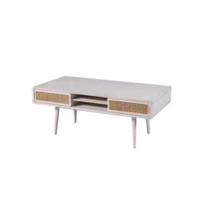 Cambria 48 in. Wide Rectangle Wood Coffee Table - Zebrano Whitewash/Natural Cane - Picture 1 of 8