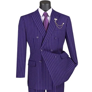 VINCI Men's Purple Pinstripe Double-Breasted 6-Button Classic Fit Suit - NEW - Picture 1 of 2
