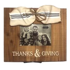 MUD PIE Thanks & Giving Photo Frame Natural Wood & Wire Ribbon 5” x 7” Photo