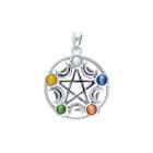 Pentagram Pentacle Stars Moon .925 Sterling Silver Pendant Peter Stone Jewelry