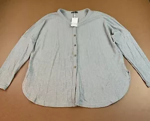MIHOLL Women's Size XL Loose Gray Long Sleeve V Neck Slit Side Button Up Tee NWT - Picture 1 of 8