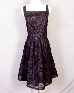 EUC Truly Zac Posen Cutout Floral Ribbon / Tulle Black A-Line Tea Dress sz 10 - Picture 1 of 7