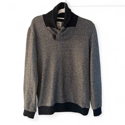 Suéter de cuello chal para hombre Zara en gris y azul marino mediano Foto 1 de 4