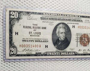 1929 $20 National Currency Brown Seal Note FRB of St. Louis, Missouri Nice Note - Picture 1 of 7