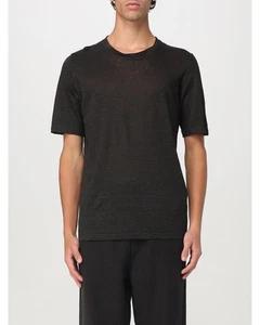 120% Lino Linen Short Sleeve TShirt Relaxed Fit Men Black T-Shirts - Picture 1 of 4