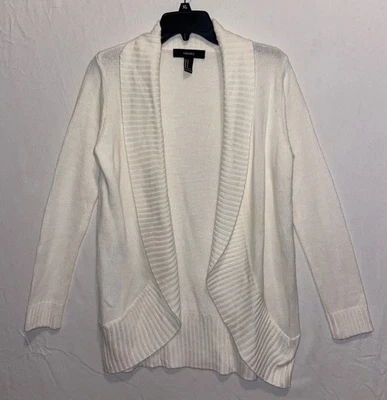 Forever 21 Ivory Open Cardigan Long Sleeves Waterfall Hem Womens Size M - Image 1 of 4