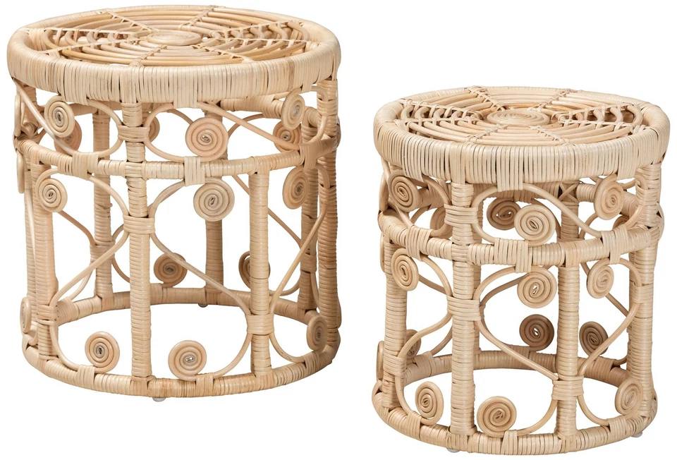 Baxton Studio Bowie Rattan Nesting End Tables Set of 2 - Image 1 of 1