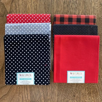 5 Waverly + 1 Fat Quarters Black, Red, Gray Dots Plaid Plain… Lot Of 6 Total - Image 1 of 3