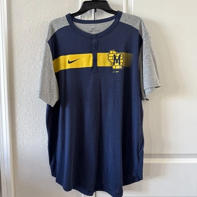 MLB  MILWAUKEE BREWERS Nike Dri-Fit Baseball Shirt XXL Gray/Blue - Image 1 of 2