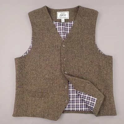 Chaleco Jos A Bank 1905 Para Hombre Grande Marrón Lana Tweed Forrado a Cuadros Botón Delantero Foto 1 de 4