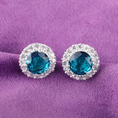 Apatite 宝石 925 纯银珠宝锆石耳钉 0.46 — 第 1/4 张图片