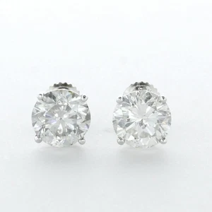 Pendientes redondos brillantes de oro blanco con diamantes naturales certificados G SI2 2,54 ctw - Imagen 1 de 10