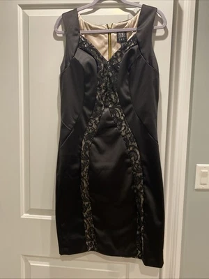 Vestido Jax Negro Encaje Panel Corte Escote Elástico Manga Gorra Funda Talla 12 Foto 1 de 4