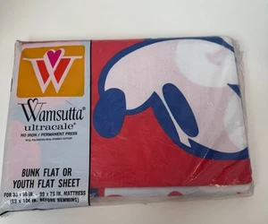 VTG Wamsutta Disney Mickey Mouse Red White Blue Twin Flat Sheet 1970s New - Picture 1 of 10