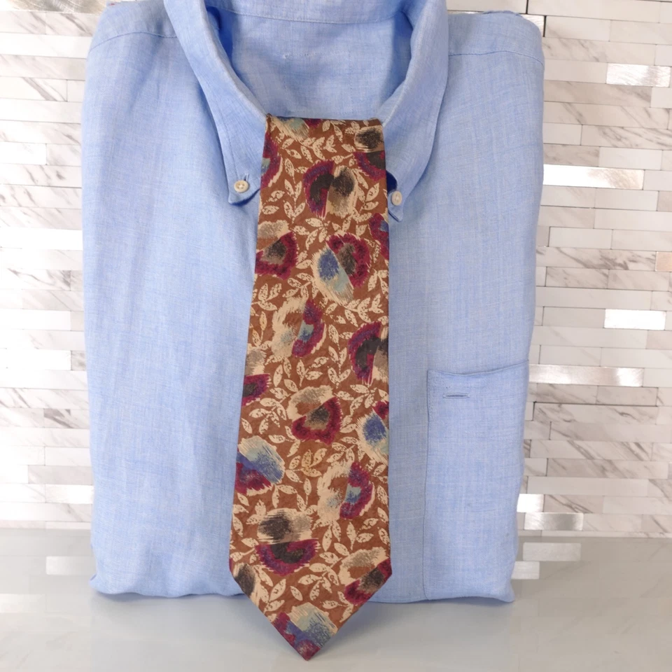 Corbata Floral Hombre Beige Marrón Botánica Corbata Boho Diseñador Parisino RENOMA Foto 1 de 4