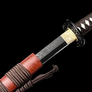 Handmade Japanese Katana T10 Wave Hamon Steel with Red Black Saya - Picture 1 of 19