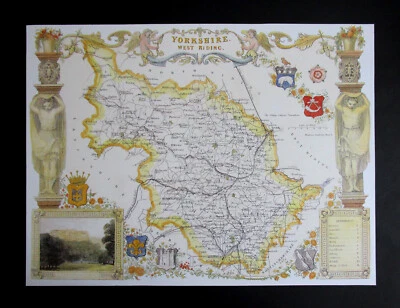 12.6" x 12.3" REPRO OF AN 1830 THOMAS MOULE  COUNTY MAP   WEST RIDING  YORKSHIRE - Image 1 of 3