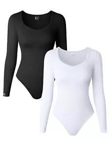 OQQ Bodysuits Small Slimming Ribbed One Piece V-Neck Long Sleeve NEW Two-Piece - Picture 1 of 9