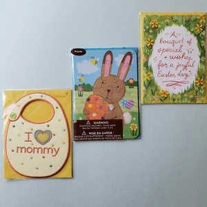 Lote de tarjetas de Pascua de papiro rompecabezas de conejito del día de la madre sellado 3 NUEVO rompecabezas de conejito - Imagen 1 de 10