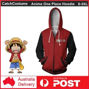 Anime One Piece Monkey D Luffy Cosplay Hoodie Zipper Sweatshirt Jacket Coat - Picture 1 of 5
