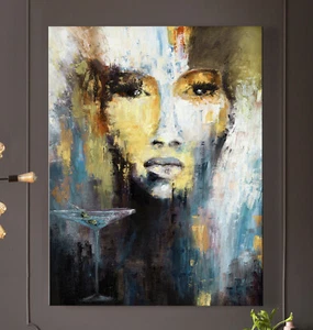 OLIVE Abstrakt Leinwand Bild Gesicht Frau Modern Malerei Kunst Druck Gemälde XL - Bild 1 von 8