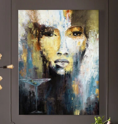 OLIVE Abstrakt Leinwand Bild Gesicht Frau Modern Malerei Kunst Druck Gemälde XL - Bild 1 von 4