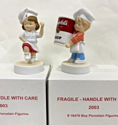 2003 Campbell's Soup Boy Girl figuras de estátua de porcelana conjunto com 2 peças - Imagem 1 de 4