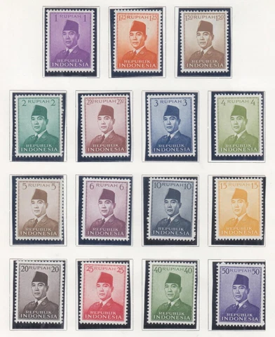INDONESIA, 1951 President Sukarno set of 15, lhm Cover