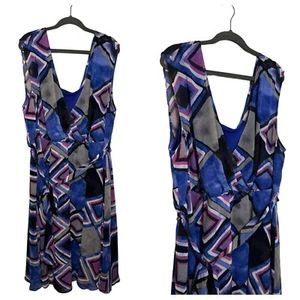 Lane Bryant Ladies Purple Multi-Color Belted Knee Length Stylish Dress SZ 24/26 - Picture 1 of 9